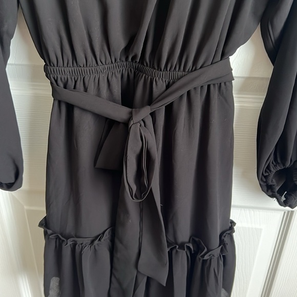 Flying Tomato Black Long Sleeve Dress Ruffle Hem Tie Waist Womens Small‎ - Picture 3 of 10